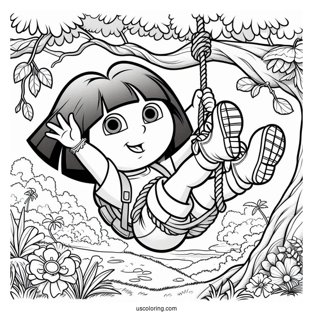 Dora And Boots Swinging From Vine With Swiper_
