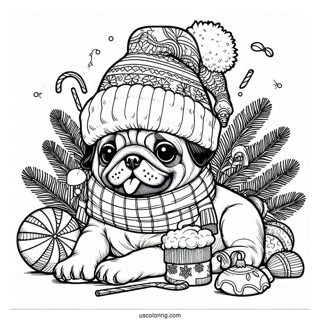 Christmas Themed Pug To Color