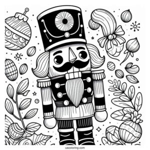 Close Up Of A Nutcracker Coloring Page With A Christmas Greeting For Kids