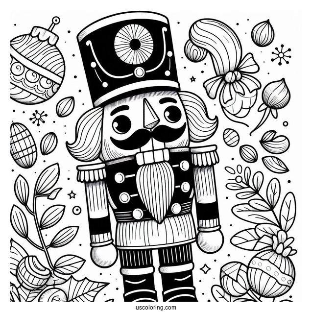 Close Up Of A Nutcracker Coloring Page With A Christmas Greeting For Kids