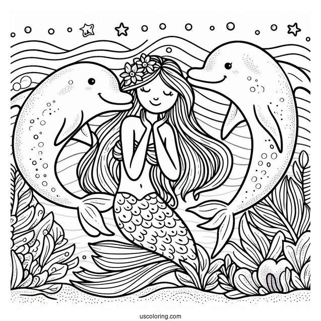Dolphin And Mermaid Coloring Page For Kids