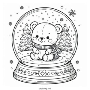 Cute Teddy Bear In Winter Snow Globe Coloring Page