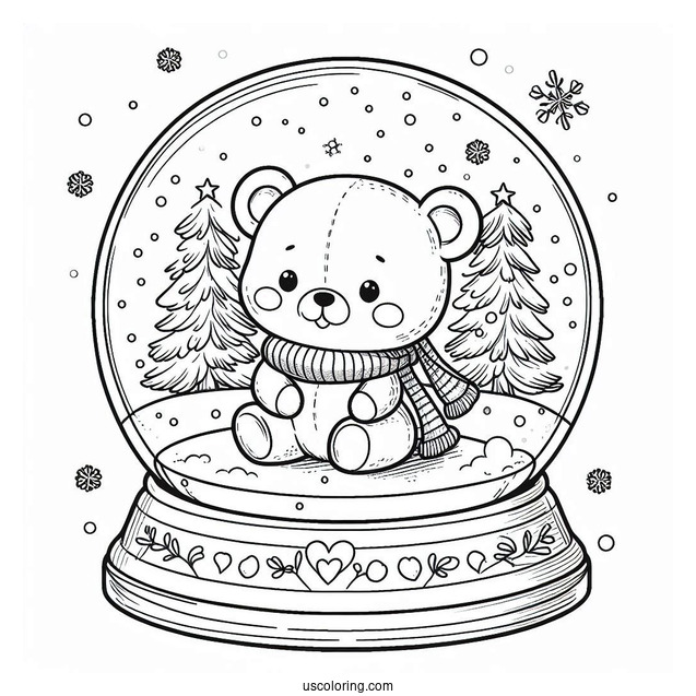 Cute Teddy Bear In Winter Snow Globe Coloring Page