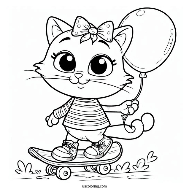 Talented Pete The Cat On a Skateboard Holding a Balloon