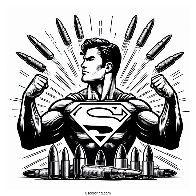 Superman Reflecting Bullets Coloring Page