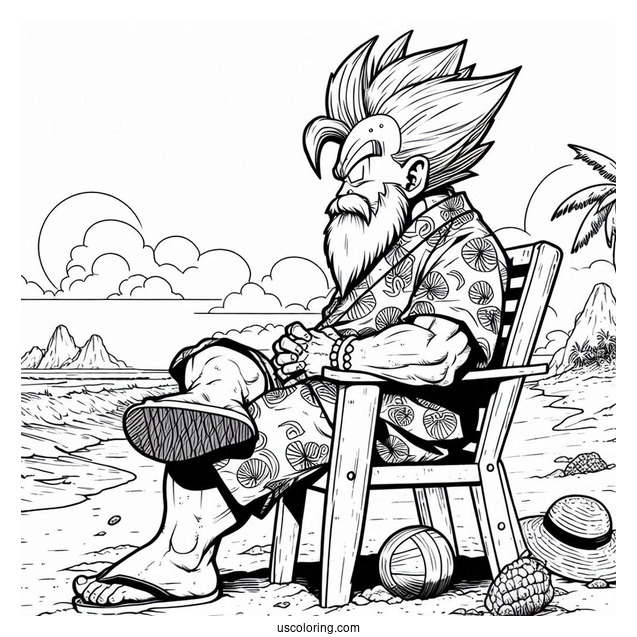 Dragon Ball Z Coloring Page Of Master Roshi in Vacation Shirt at Kame House