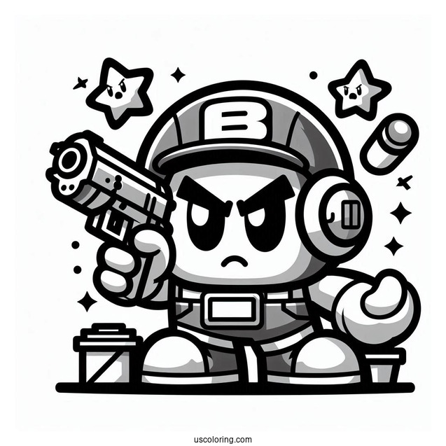Brawl Stars Coloring Page Of Angry 8 Bit Holding Up Gun