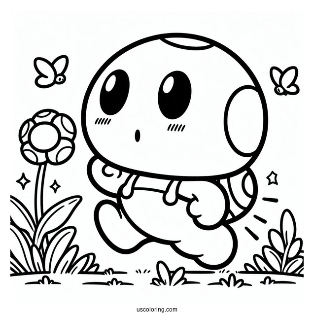 Shy Guy Coloring Page Running After Toad