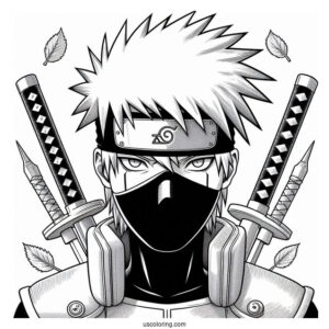 Realistic Kakashi Coloring Page With His Kunai And Icha Icha Book