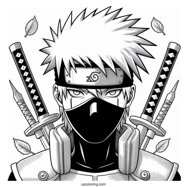 Realistic Kakashi Coloring Page With His Kunai And Icha Icha Book