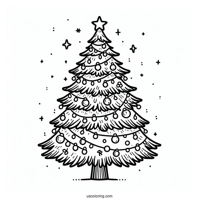 Christmas Tree With Lots Of Lights To Color