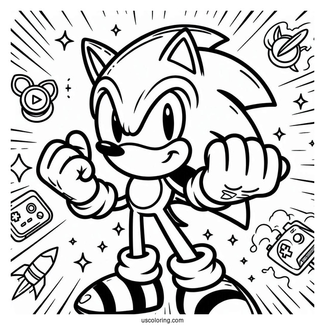 Super Sonic Coloring Page Power Up With Special Gloves