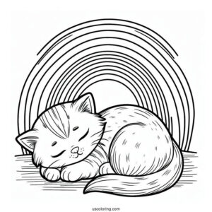 Kitten Sleeping On Top Of A Rainbow Coloring Page For Kids