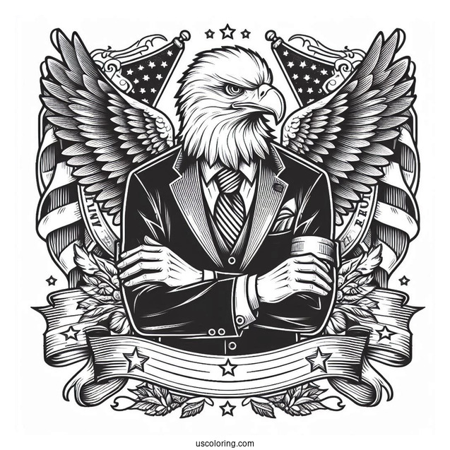 President s Day Banner With Eagle Coloring Page