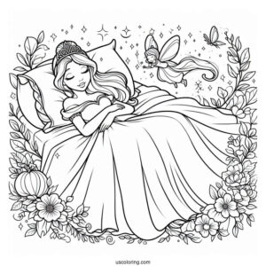 Sleeping Beauty Coloring Page Of Fairy Godmother Flora For Kids