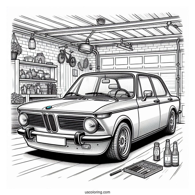 BMW Coloring Page 2002tii In Garage For Kids