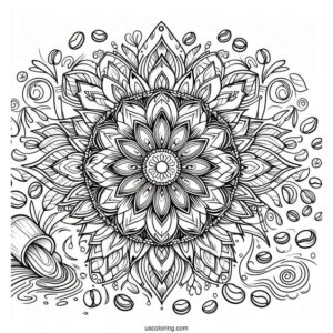 Coffee Coloring Pages Of Mandala With Beans And Spills