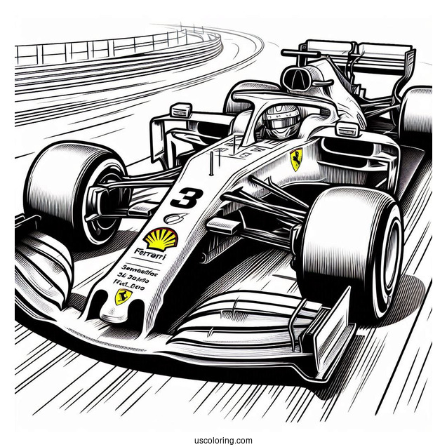 Ferrari F1 Coloring Page SF 23 On Race Track