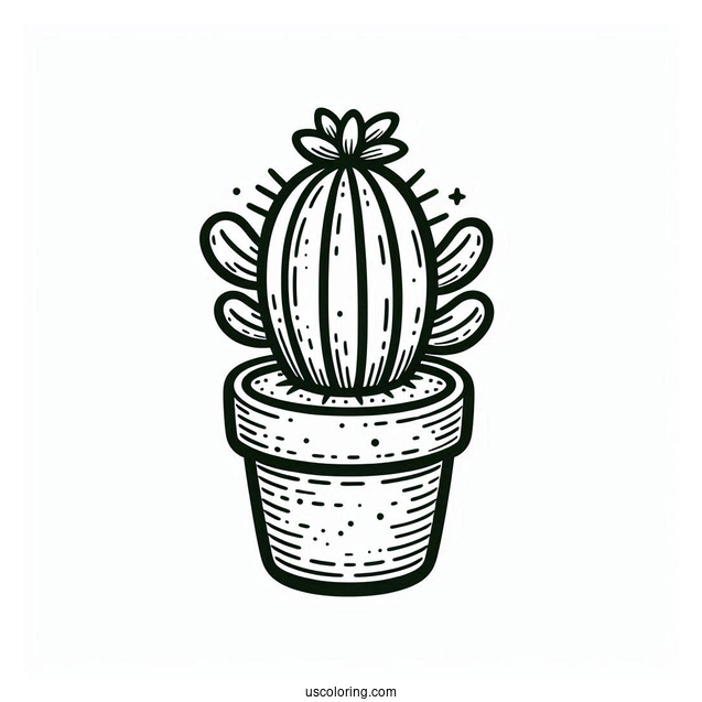 Little Cactus Plant In Pot To Color