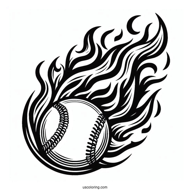 Flaming Baseball To Color For Kids
