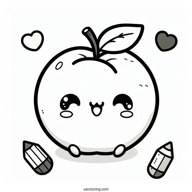 Kawaii Peach Coloring Page For Kids