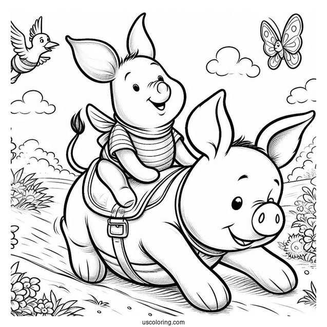 Piglet Coloring Page And Winnie The Pooh Riding On Eeyore