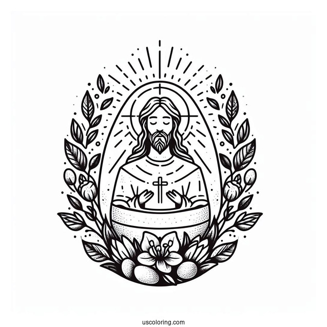 Resurrected Jesus in a Spring Easter Egg Coloring Page