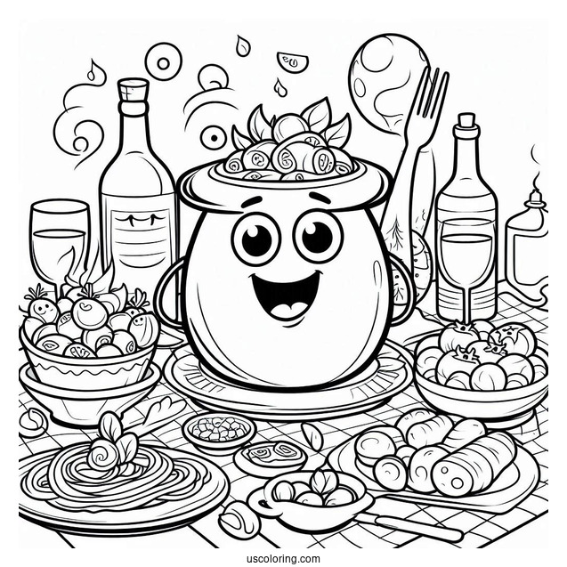 Smiling Ratatouille Coloring Page On The Dinner Table