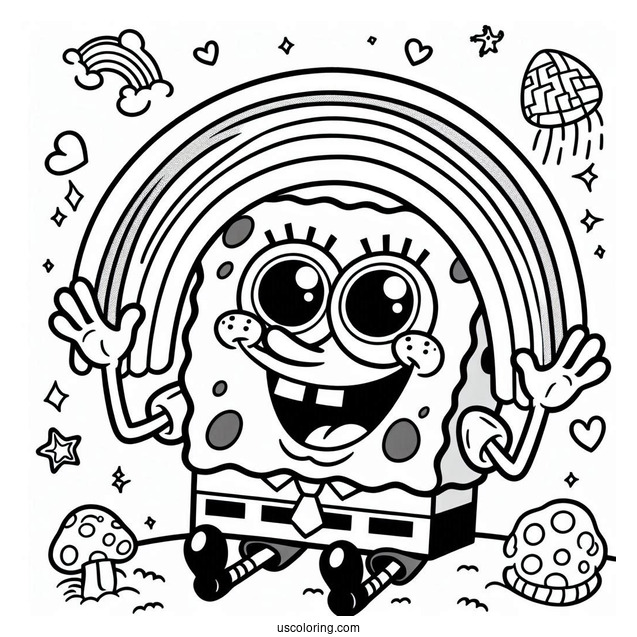 SpongeBob Making Rainbow With Hands Coloring Page