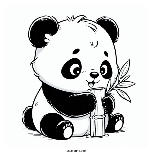 Baby Panda Eating Bamboo Coloring Page