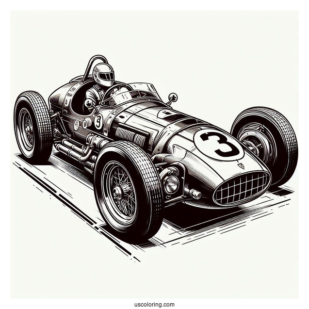 Vintage Ferrari Race Car Coloring In