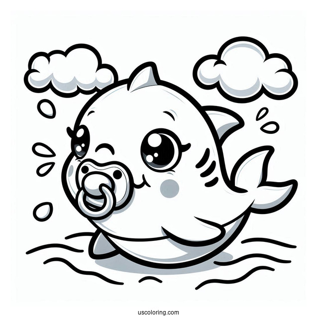 Cute Shark Coloring Page With Pacifier