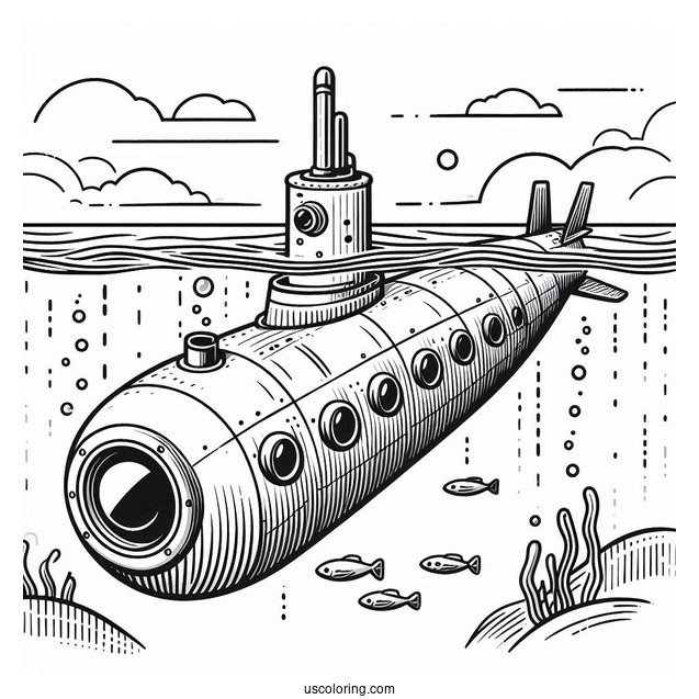 Submarine Coloring Page Of Periscope Above The Water