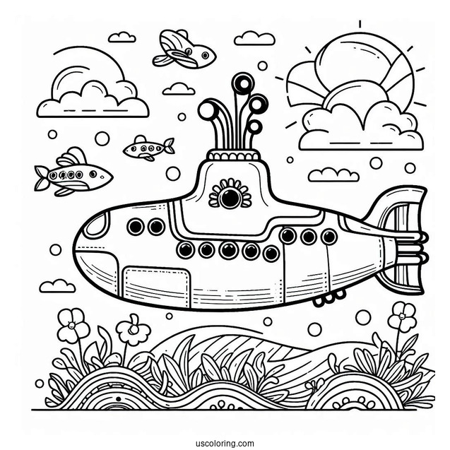 The Beetles Yellow Submarine Coloring Page