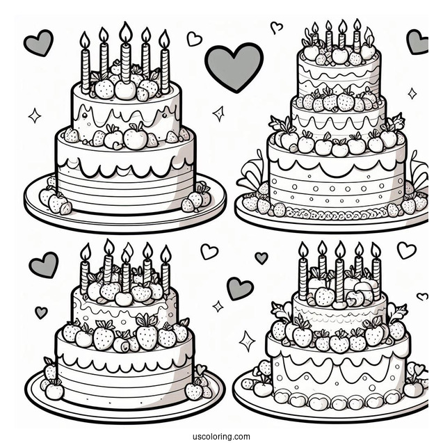 Coloring Sheet Of Cute Tiered Birthday Cake