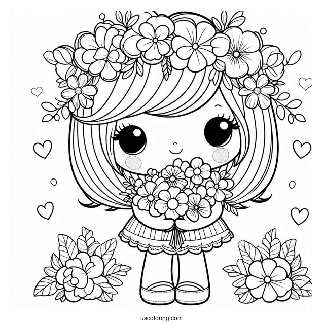 Precious Moments Coloring Page Of Cute Girl Holding Flowers