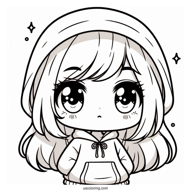 Adorable Chibi Girl Wearing A Hoodie Coloring Sheet For Preschoolers