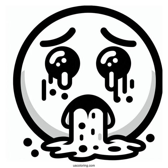 Easy Face Vomiting Emoji Coloring Page