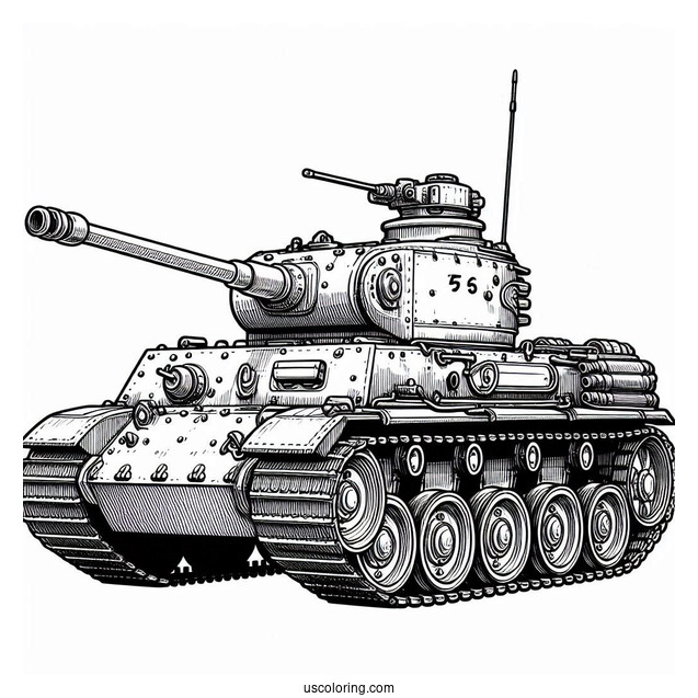 Old Military Tank Coloring Sheet for Young Kids