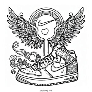 Nike Coloring Page Of Air Shoes With Hippie Wings And Rainbow
