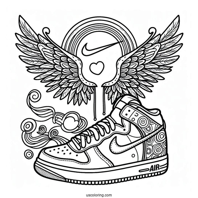 Nike Coloring Page Of Air Shoes With Hippie Wings And Rainbow