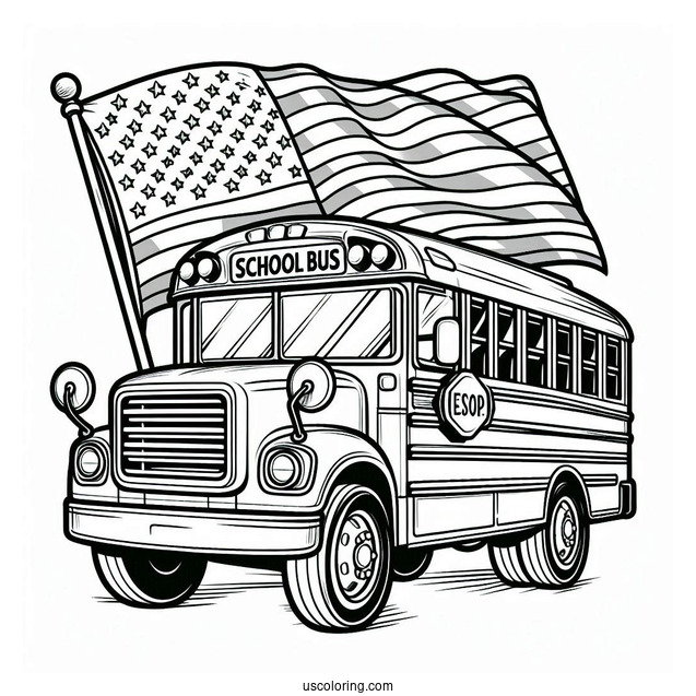 School Bus With American Flag