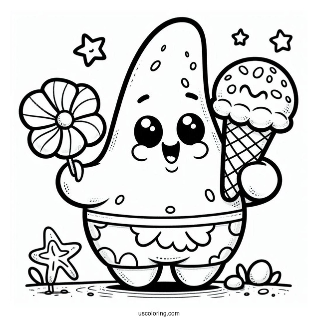 Cute Patrick Star Coloring Page Holding Fan And Ice Cream