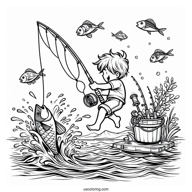Fishing Coloring Page Of Jumping Out Of The Water