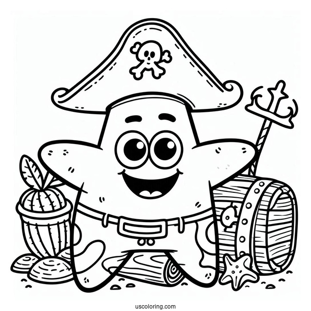 Easy Outline Of Pirate Patrick Star Coloring Page For Kids