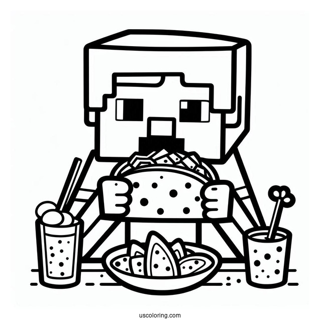 Minecraft Steve Eating Taco Coloring Page For Kids