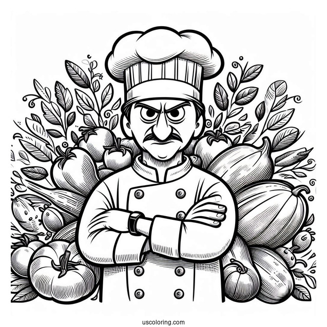 Ratatouille Coloring Page Of Angry Chef Skinner With Vegetable Background