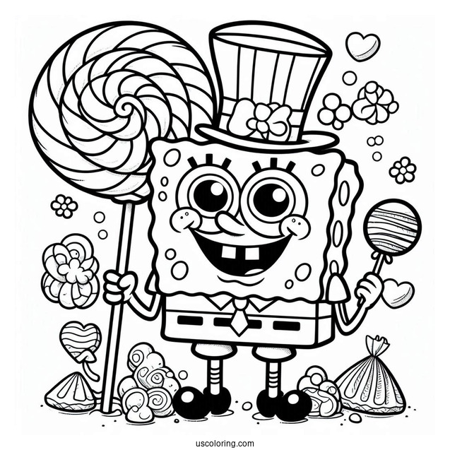 SpongeBob Holding Lollipop To Color