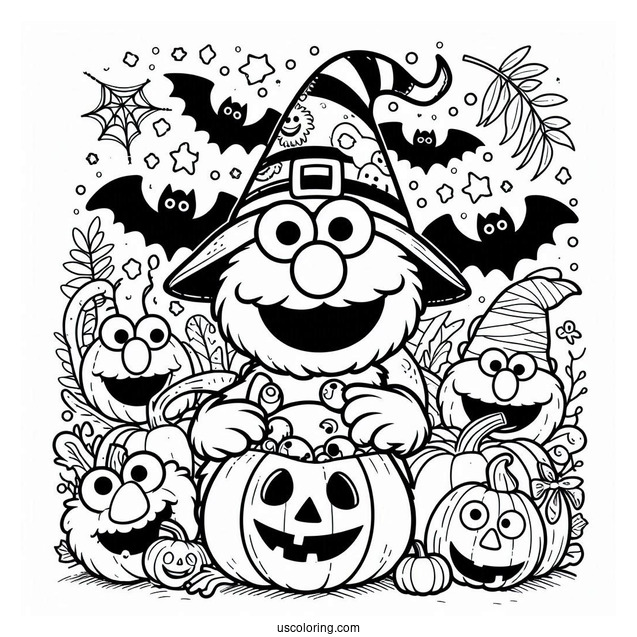 Coloring Page Of Halloween Themed Elmo
