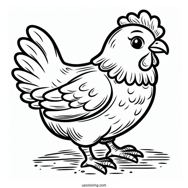 Easy Outline Of a Barn Yard Chicken To Color